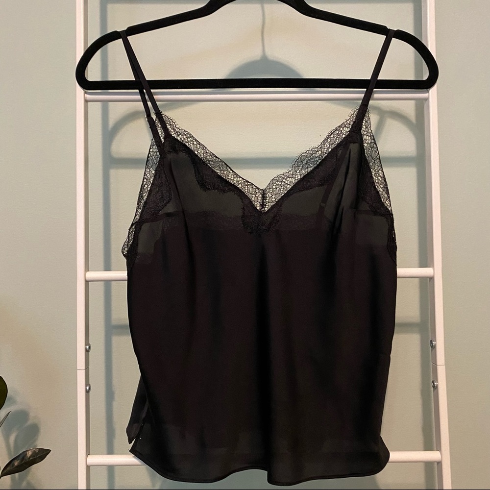 Victoria's Secret Solid Black Lace Sheer Slip Cami Tank Top